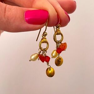 Real PEARL & ROSE QUARTZ Minimalist Summer Beach Boho Hippie Dangle Earrings